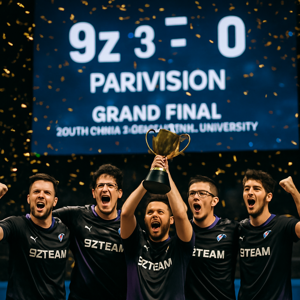 9z team celebrates championship victory at XSE Pro League Grand Final with confetti and